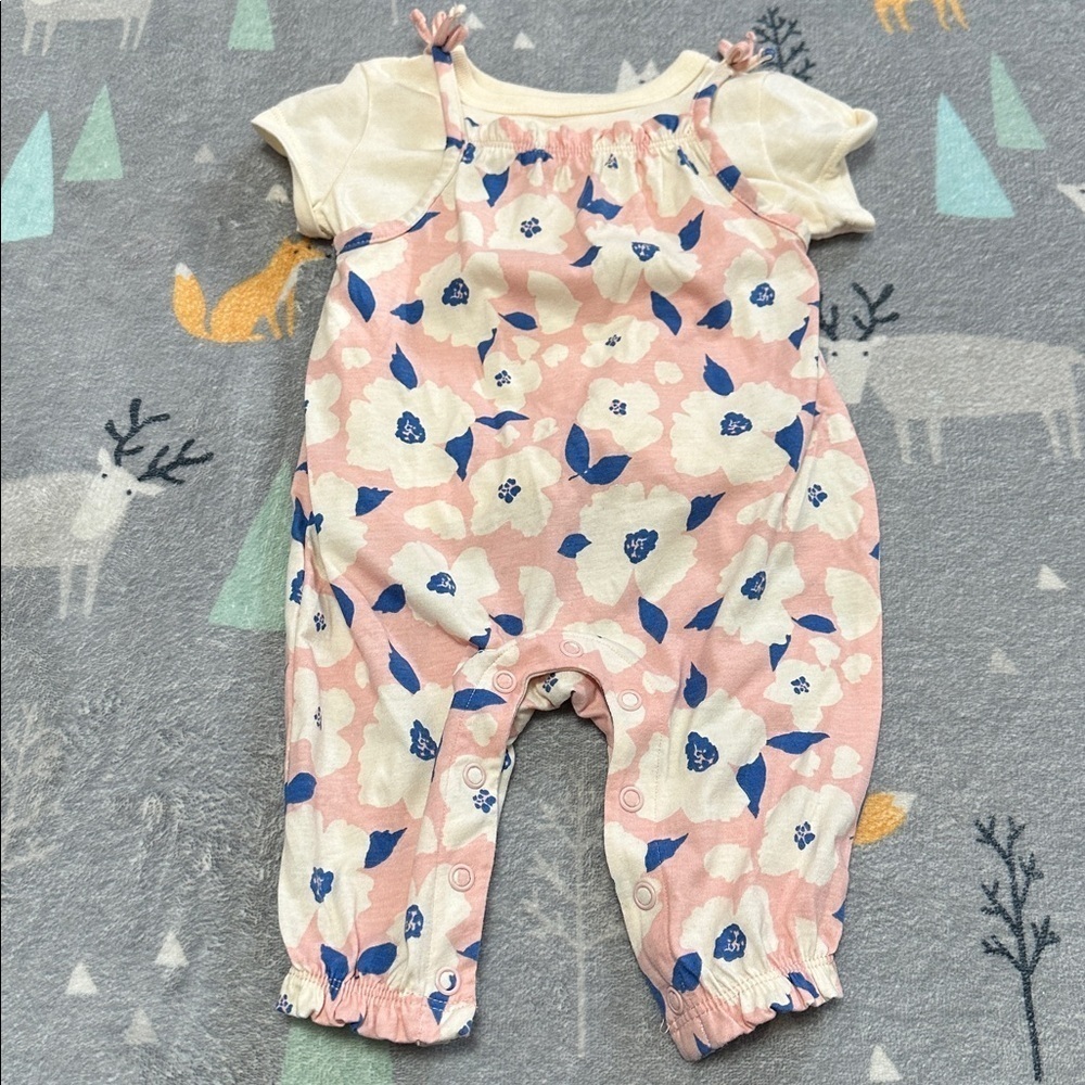 Joe Fresh Baby Romper with Pink and Blue Floral Design  3-6 Months